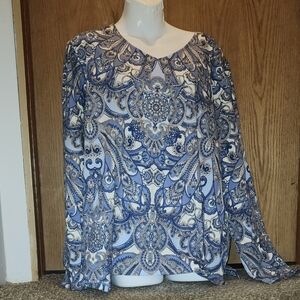 Chico’s French Romance Blue Paisley V Neck Tunic Top 4 NWT